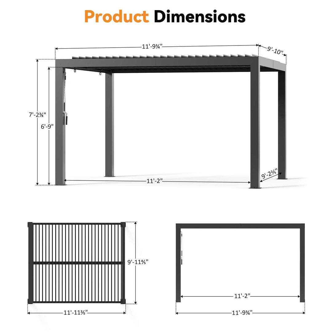 10'x12' Aurora Metal Pergola with Adjustable Louver