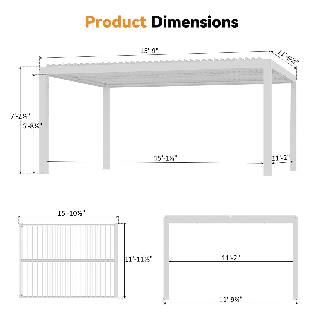 12'x16' Aurora Metal Pergola with Adjustable Louver
