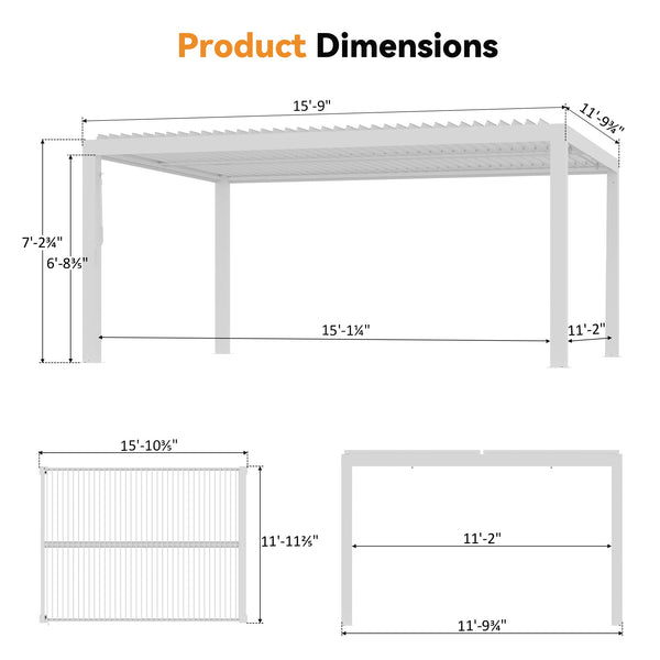 12'x16' Aurora Metal Pergola with Adjustable Louver