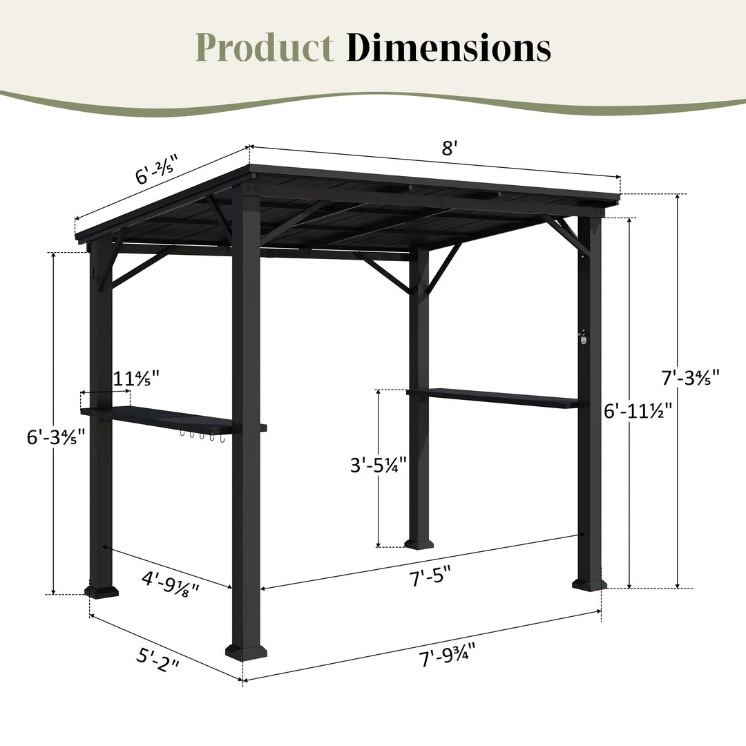 6'x8' The Smoke Shack Hardtop Grill Gazebo with Sloped Roof