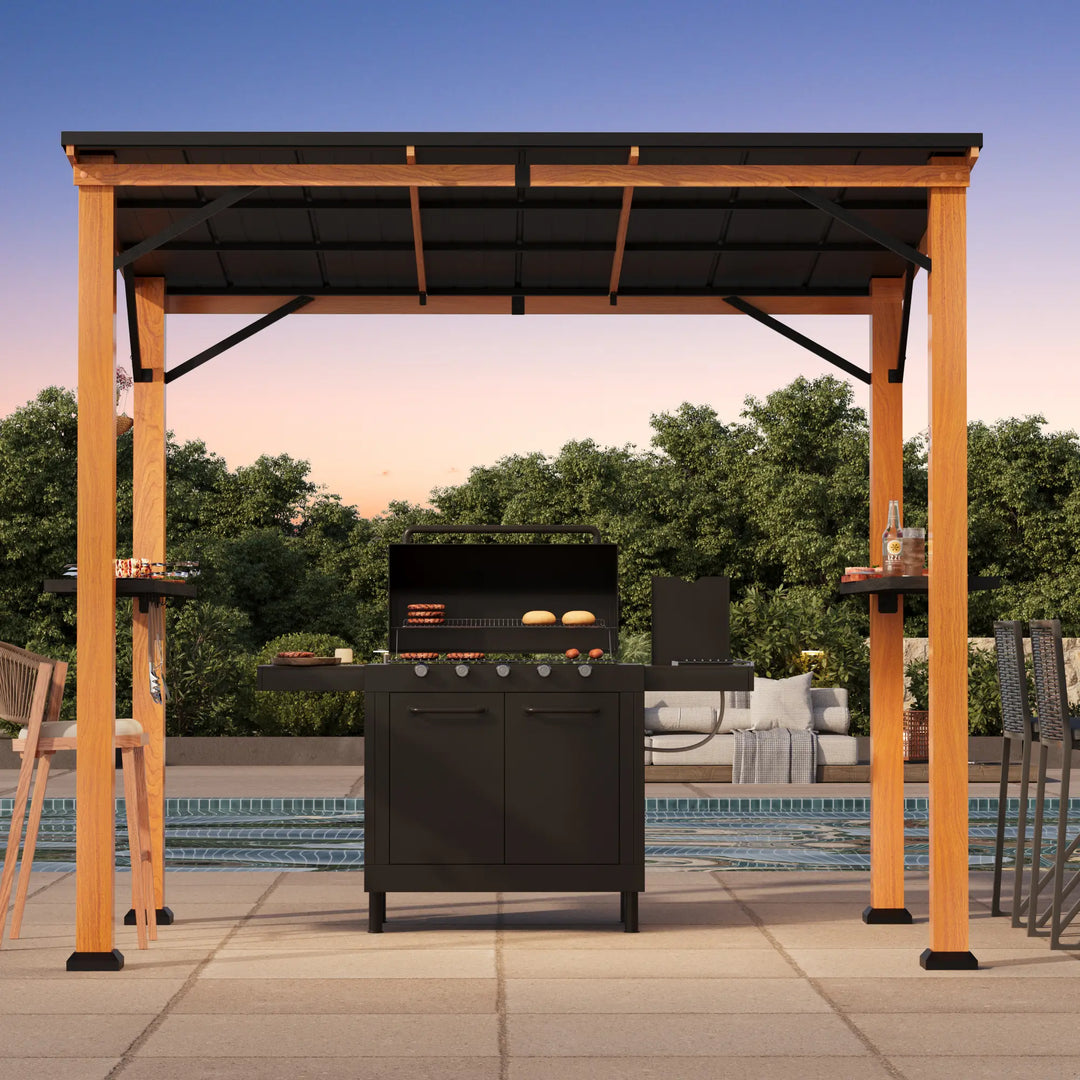 6'x8' The Smoke Shack Hardtop Grill Gazebo with Sloped Roof