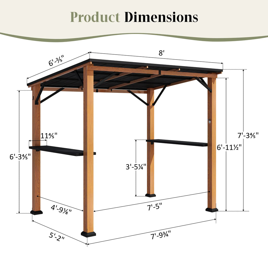 6'x8' The Smoke Shack Hardtop Grill Gazebo with Sloped Roof