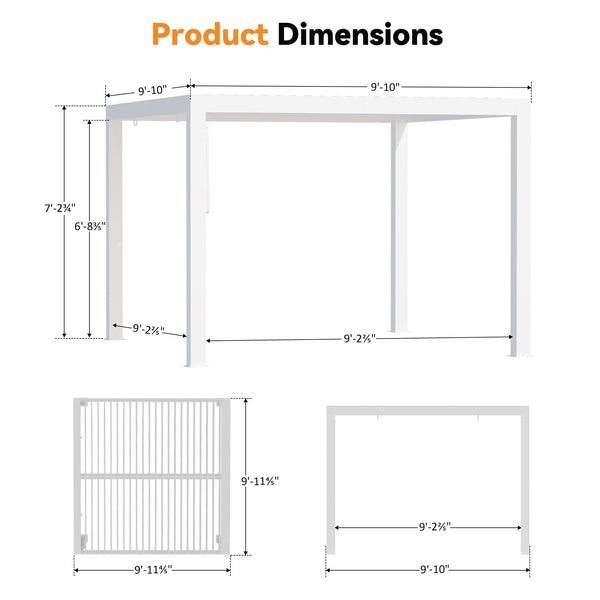 10'x10' Aurora Metal Pergola with Adjustable Louver