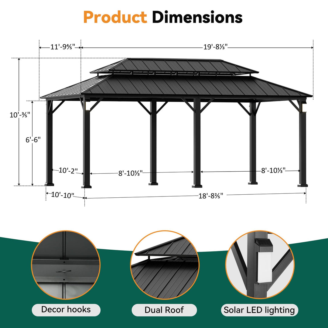 12'x20' The Horizon Metal Hardtop Gazebo