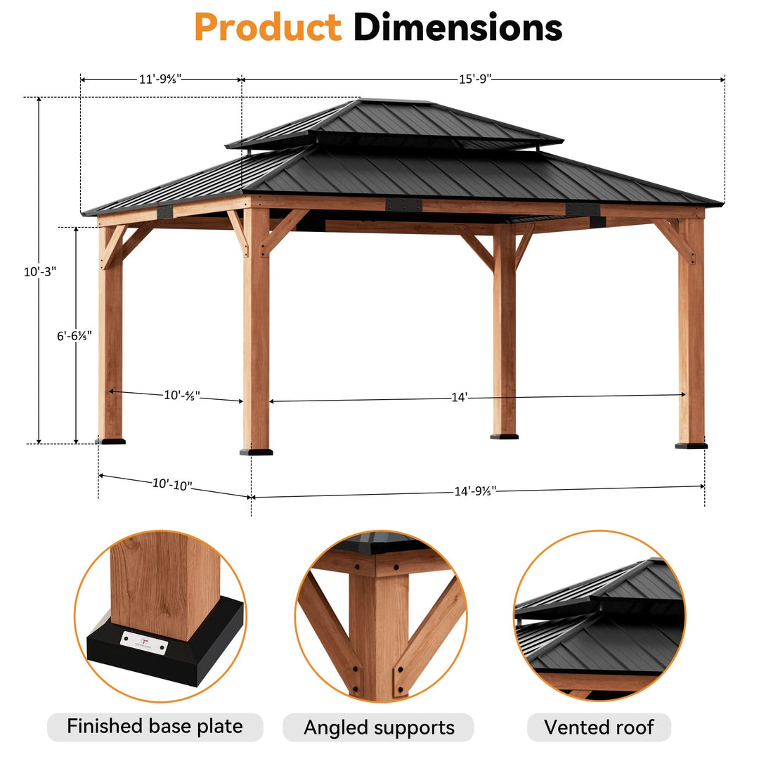 12'x16' Rosewood Cedar Hardtop Gazebo